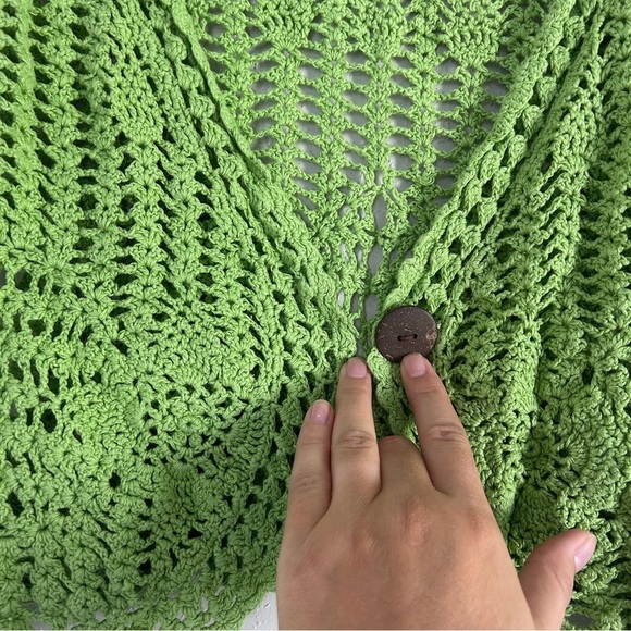 Isabella Rodriguez Lime Open-Knit Cardigan Y2K Neon Casual Crochet Large Vintage - Picture 2 of 7